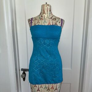 Vintage Italian Blue Lace Camisole with Purple Straps